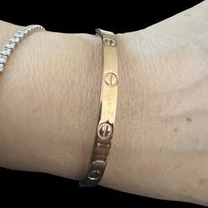 Rose gold over stainless steel hinged cuff bracelet